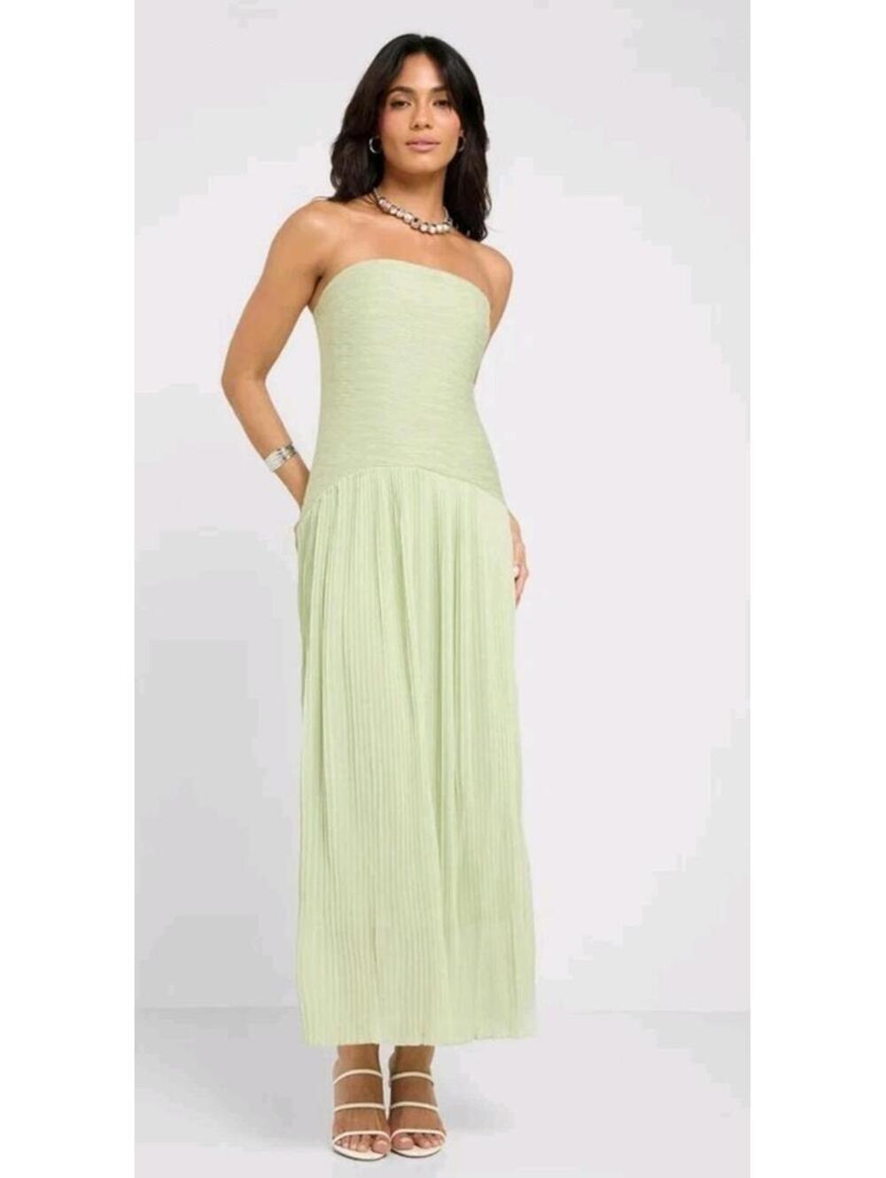 ELLA Pleated Strapless Dress Sz. M Women's Casual Holiday Strap Maxi Party
